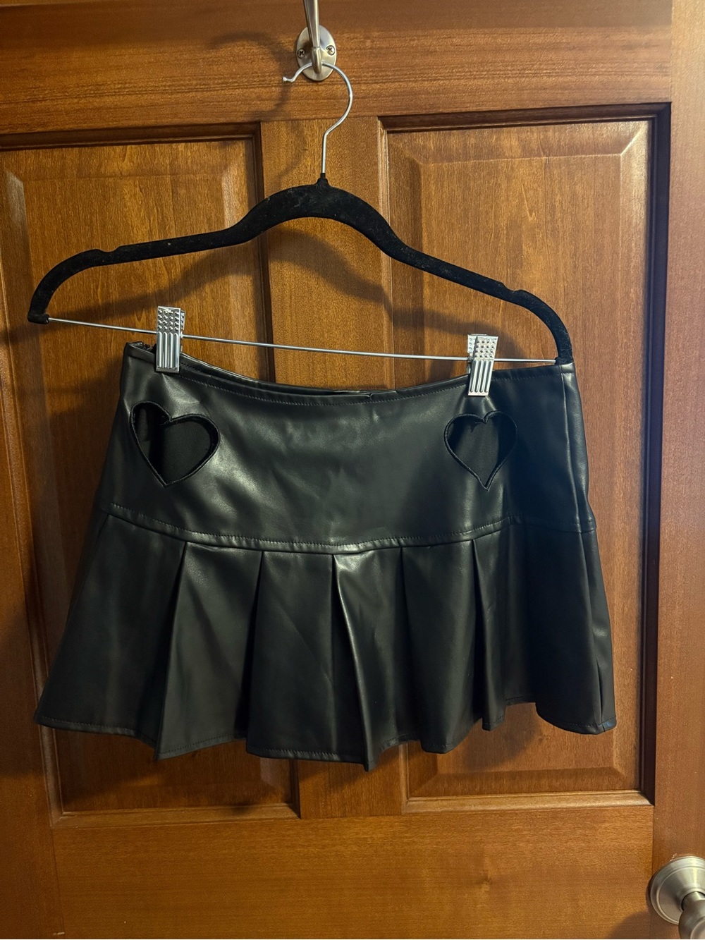 Black Faux Leather Pleated Mini Skirts - Picture 2 of 5